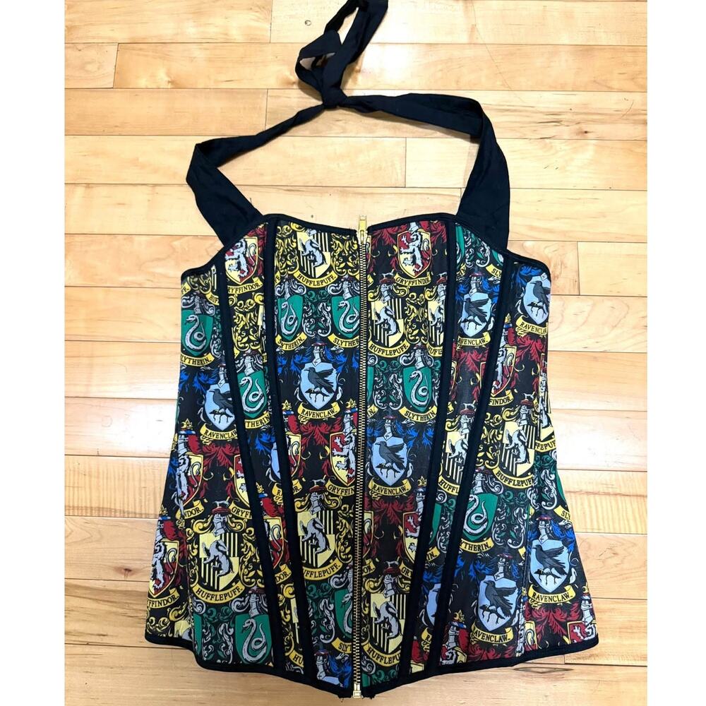 Torrid 0 (0X 12) Sexy Harry Potter Crest Zip Lace Up Cosplay Halter Corset Top